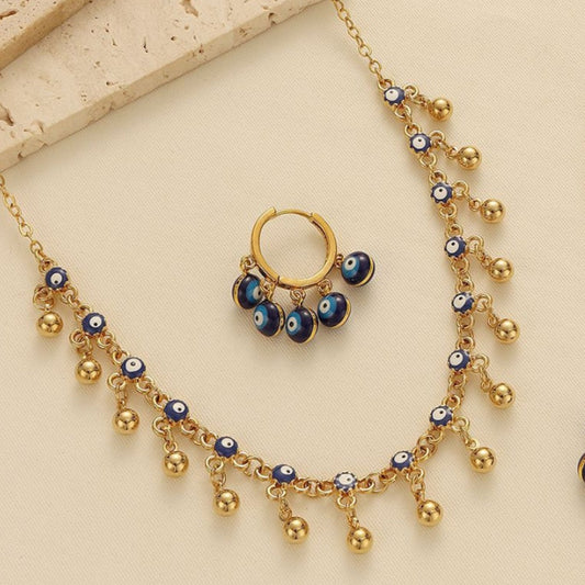 Bohemian Blue Evil Eye Tassel Necklace, Bracelet and Earring Set