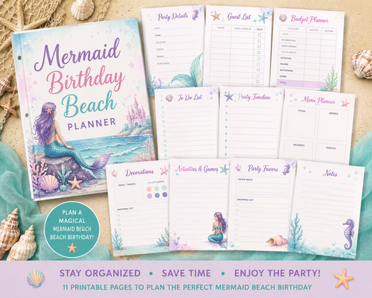 Mermaid Birthday Beach Planner -Printable
