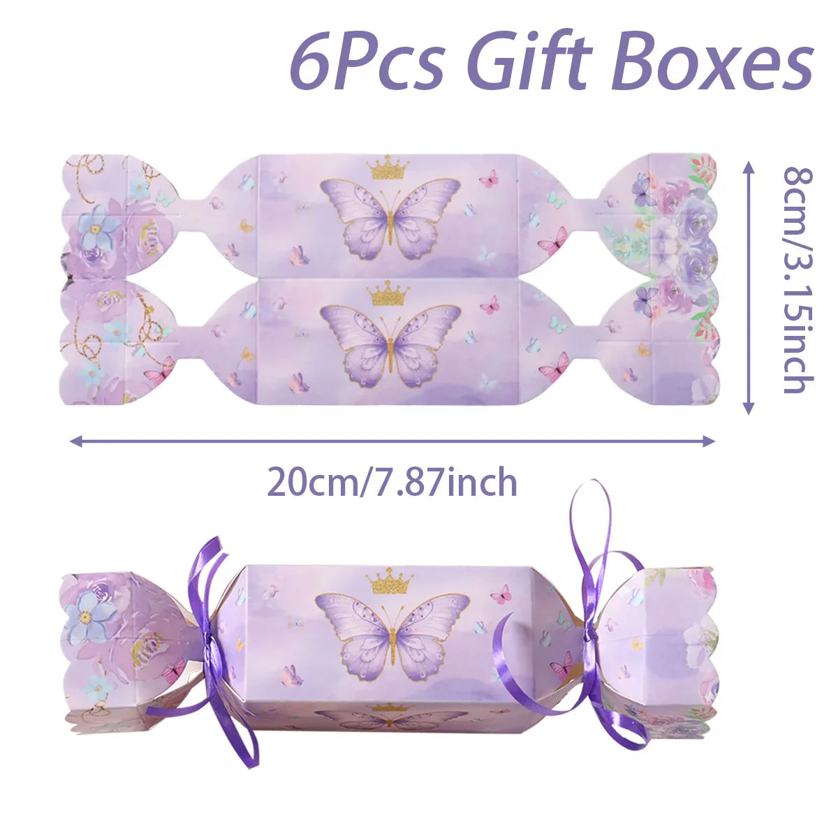 6pcs Butterfly Candy Box with Ribbon Gift Packing Box Butterfly Birthday Party Decoration Kid Baby Shower Wedding Party Supplies