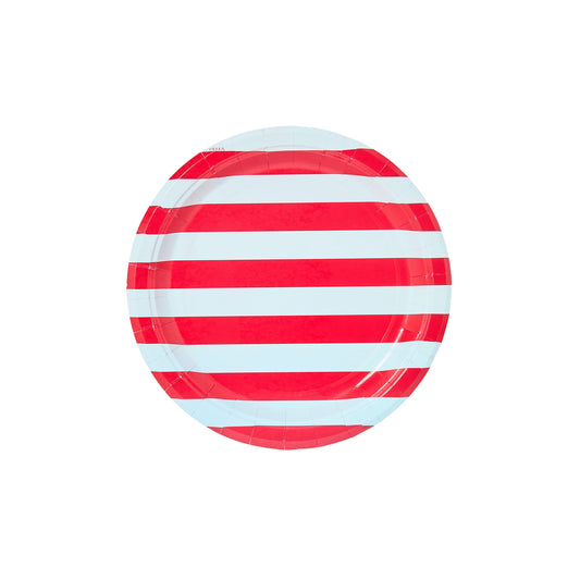 Cherry and Sky Beach Umbrella Stripes Dessert Plate - 8 pack