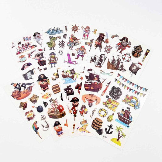 Cartoon Pirate Temporary Tattoos – 10 Sheets Shaketea