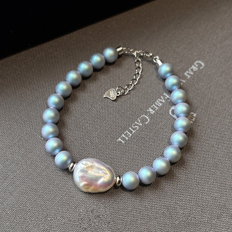 Freshwater Pearl Set: Iridescent Blue Pearl Necklace, Bracelet, and Hoop Earrings