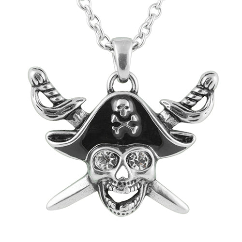 Pirate Skull Buccaneer Necklace Silver Plated Pendant