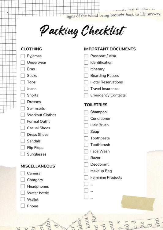 Prepping and Packing Checklist for you