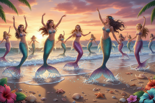 mermaid dance party at the beach