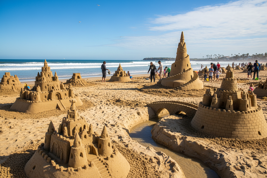 Sand Castle competition activity at a beach birthday party