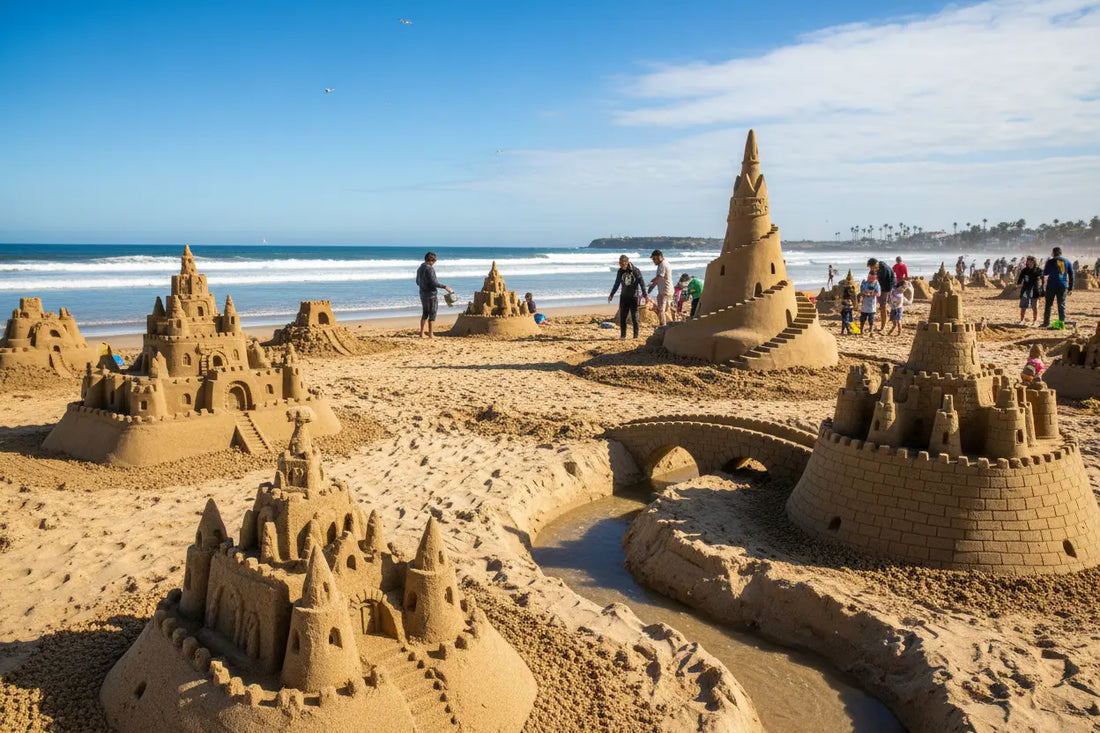 Sand Castle competition activity at a beach birthday party Mermaid Quake