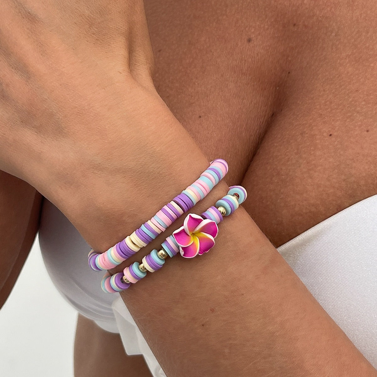 Bohemian Clay Flower Stretch Bracelet