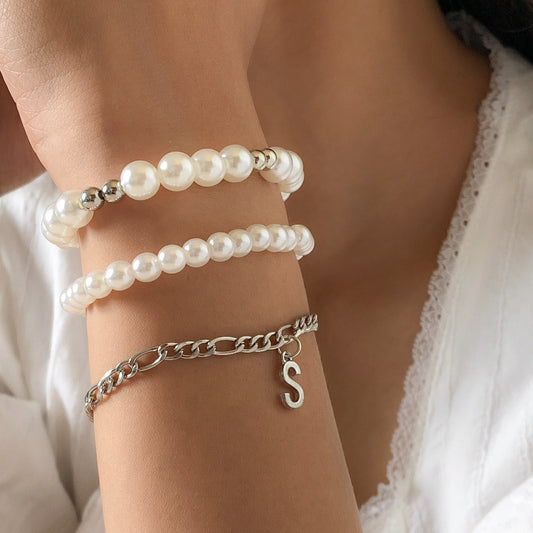 18k gold bow pearl beaded bracelet