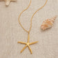 18K Gold Starfish Shape Textured Beach Style Necklace