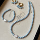 Freshwater Pearl Set: Iridescent Blue Pearl Necklace, Bracelet, and Hoop Earrings