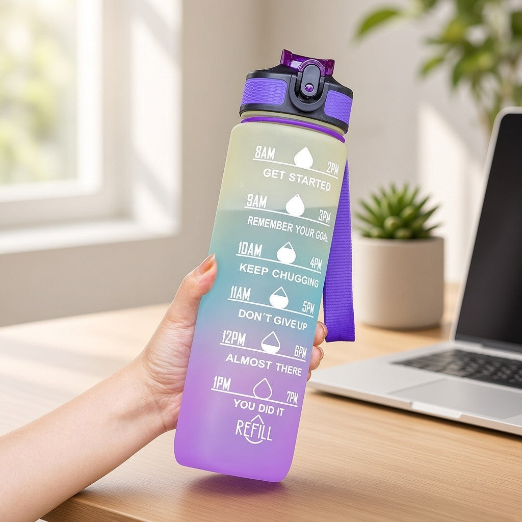 32 oz Gradient Water Bottle with Straw & Time Markers