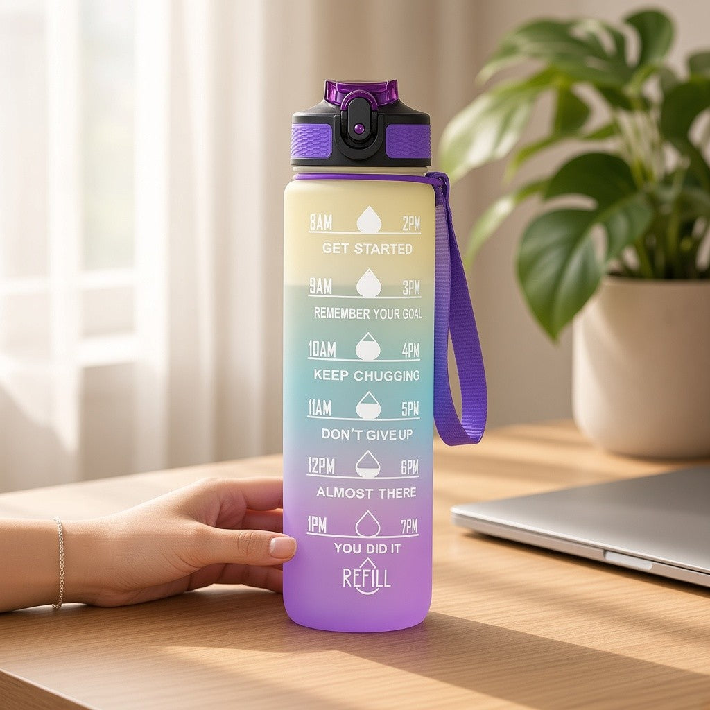 32 oz Gradient Water Bottle with Straw & Time Markers