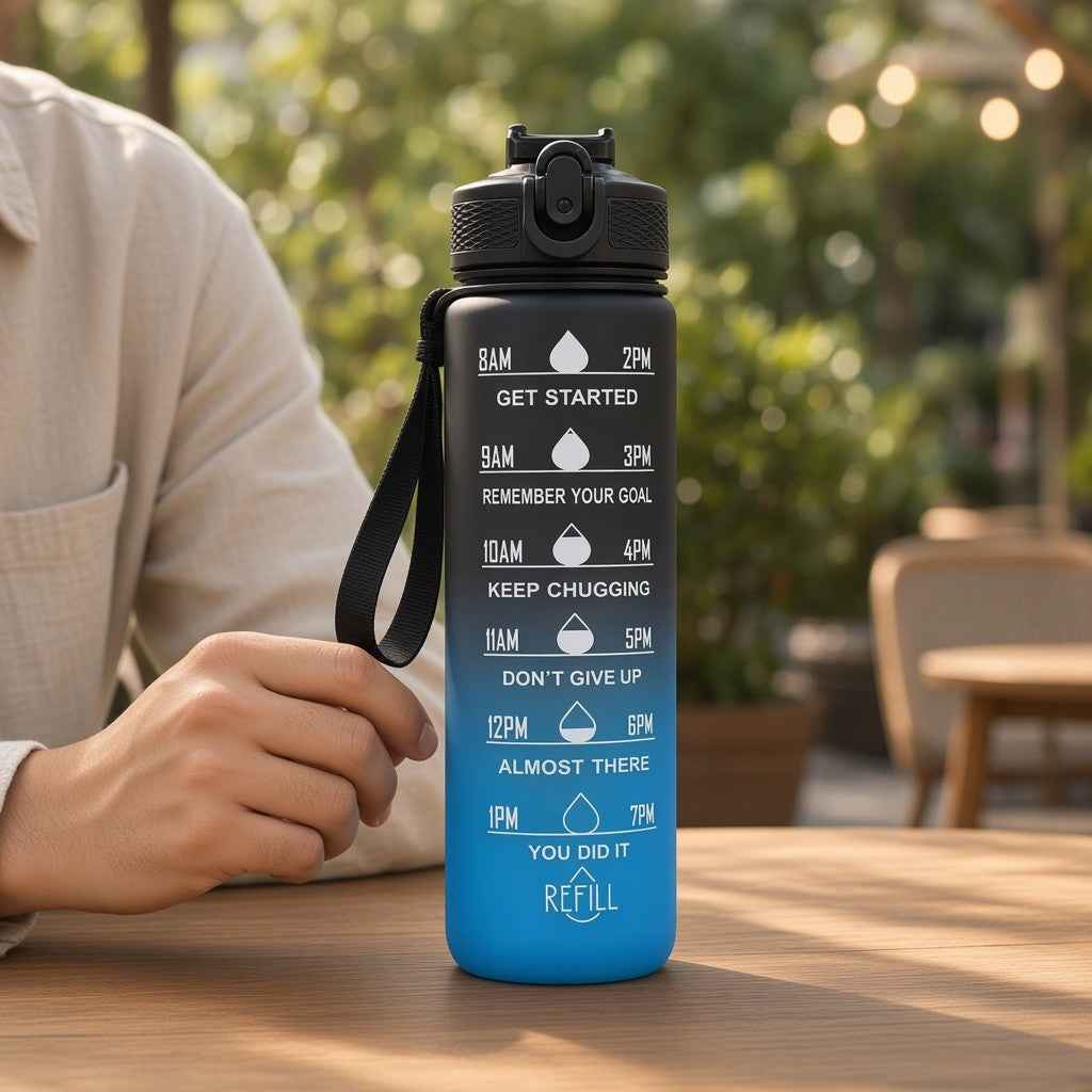 32 oz Gradient Water Bottle with Straw & Time Markers