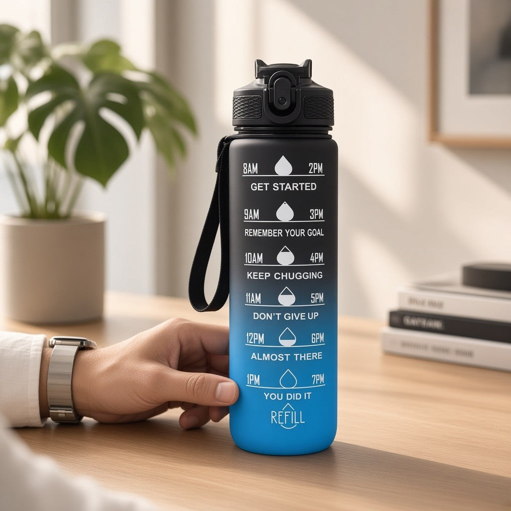 32 oz Gradient Water Bottle with Straw & Time Markers