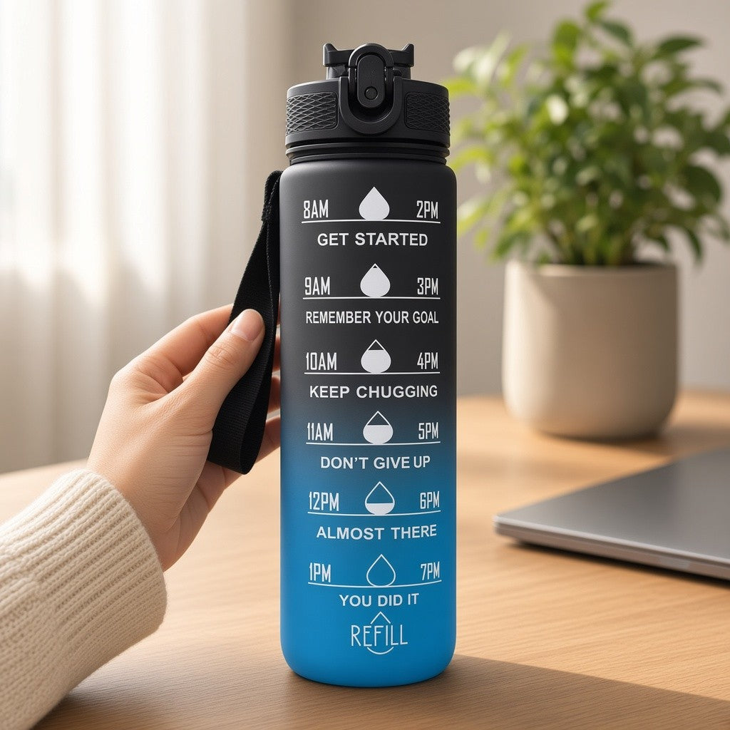 32 oz Gradient Water Bottle with Straw & Time Markers