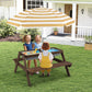 3-in-1 Kids Outdoor Picnic Water Sand Table with Removable Umbrella and Boxes-Coffee GBruno Store