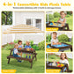 3-in-1 Kids Outdoor Picnic Water Sand Table with Removable Umbrella and Boxes-Coffee GBruno Store