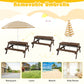 3-in-1 Kids Outdoor Picnic Water Sand Table with Removable Umbrella and Boxes-Coffee GBruno Store