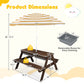 3-in-1 Kids Outdoor Picnic Water Sand Table with Removable Umbrella and Boxes-Coffee GBruno Store