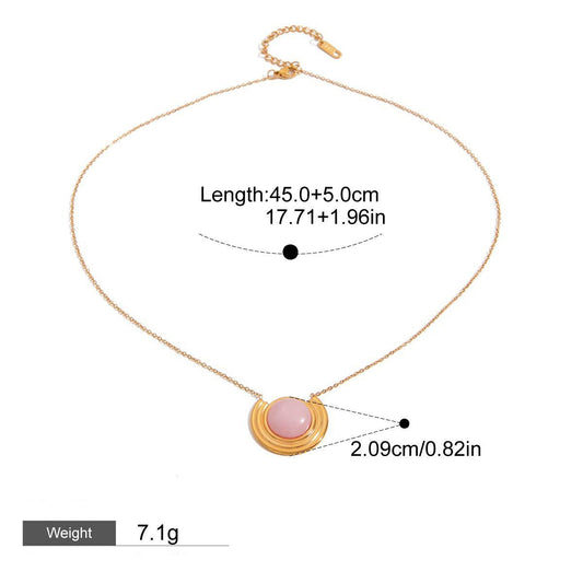 18K gold round shape with textured gemstone design light luxury noble necklace
