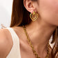 18K gold double-layer heart with hollow design simple and elegant earrings