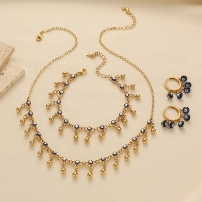 Bohemian Blue Evil Eye Tassel Necklace, Bracelet and Earring Set