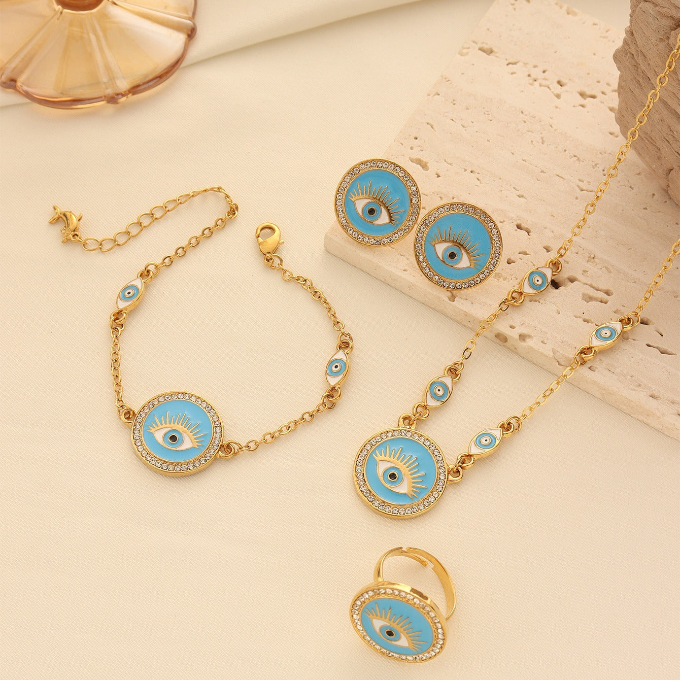 Bohemian Evil Eye Necklace, Bracelet and Earring Set