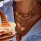 18K gold round shape with textured gemstone design light luxury noble necklace