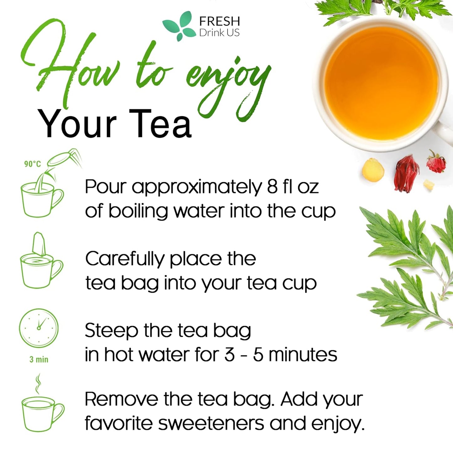 Mugwort Leaf Tea Bags, 100% Natural and Pure Mugwort Leaves, Loose Leaf Mugwort Herbal Tea, Mugwort Leaf Tea, No Sugar, No Caffeine, No Gluten, Vegan.