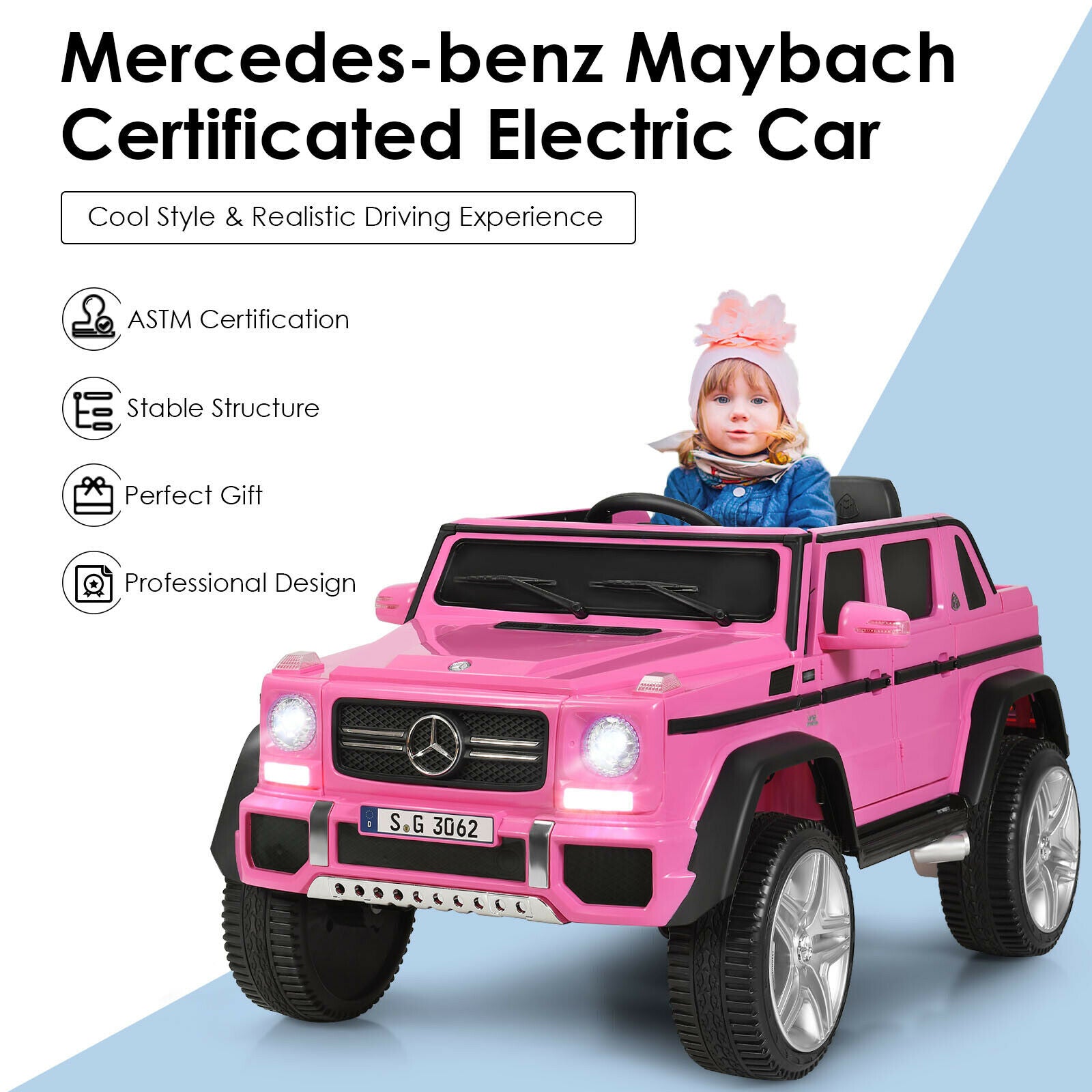 12V Licensed Mercedes-Benz Kids Ride On Car-Pink GBruno Store