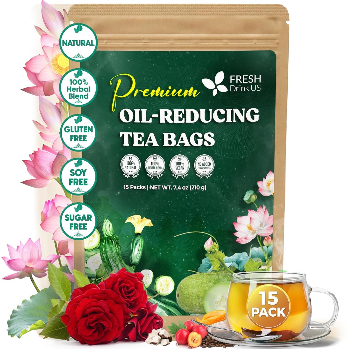 Oil Reducing Tea, Oil Cleansing for Liver, 10 Herbal Ingredients, Traditional Recipe Tea for Liver, 100% Natural, Easy Brewing, Steep Repeatedly (Tea Bags/ Tea Packs)