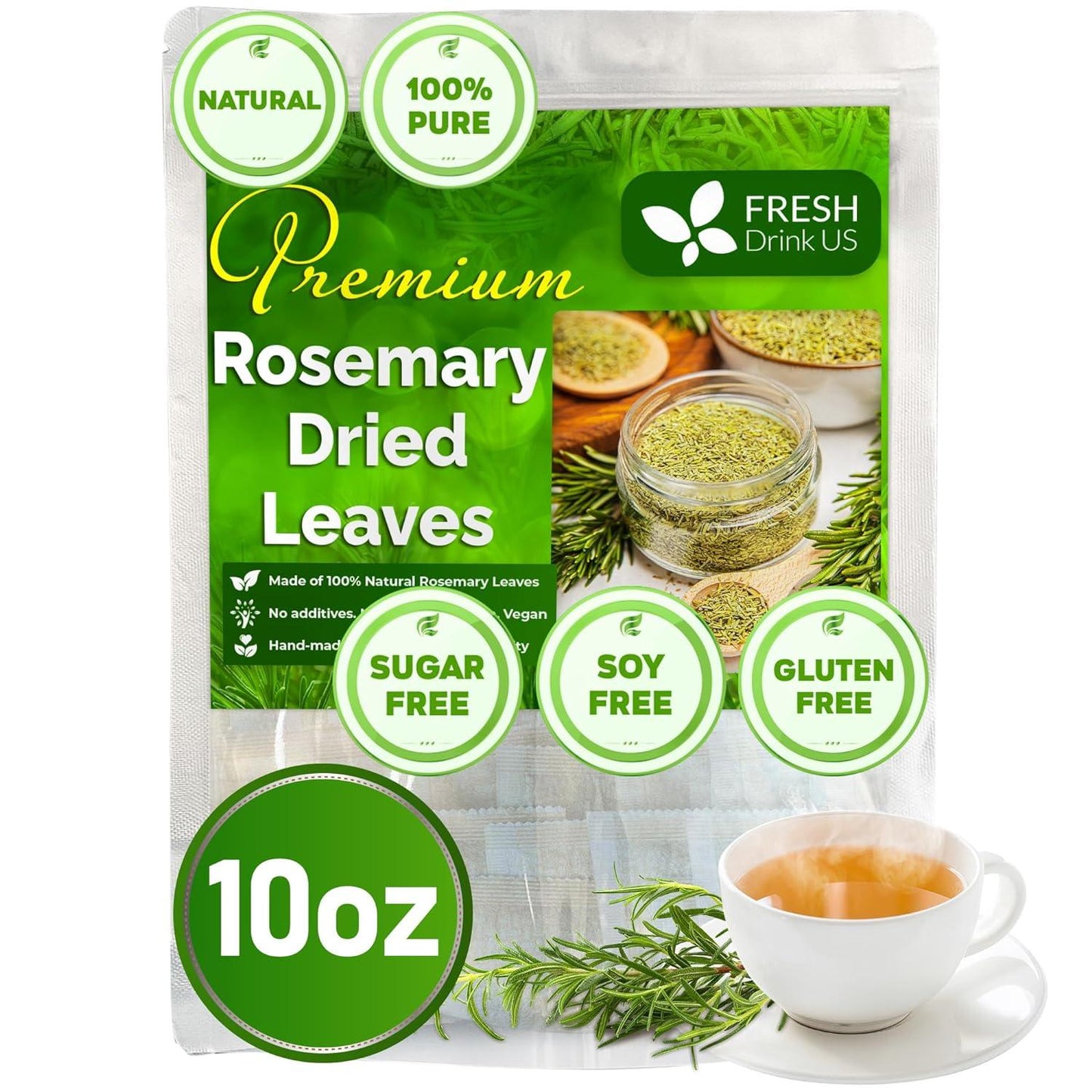 Premium Rosemary Leaves, Tea Bags, Powder, 100% Natural & Pure from Dried Rosemary Leaves, No Additives, No Caffeine, Vegan. Dried Rosemary Herb, Perfect for Seasoning, Spice Blends for Grilling & Cooking