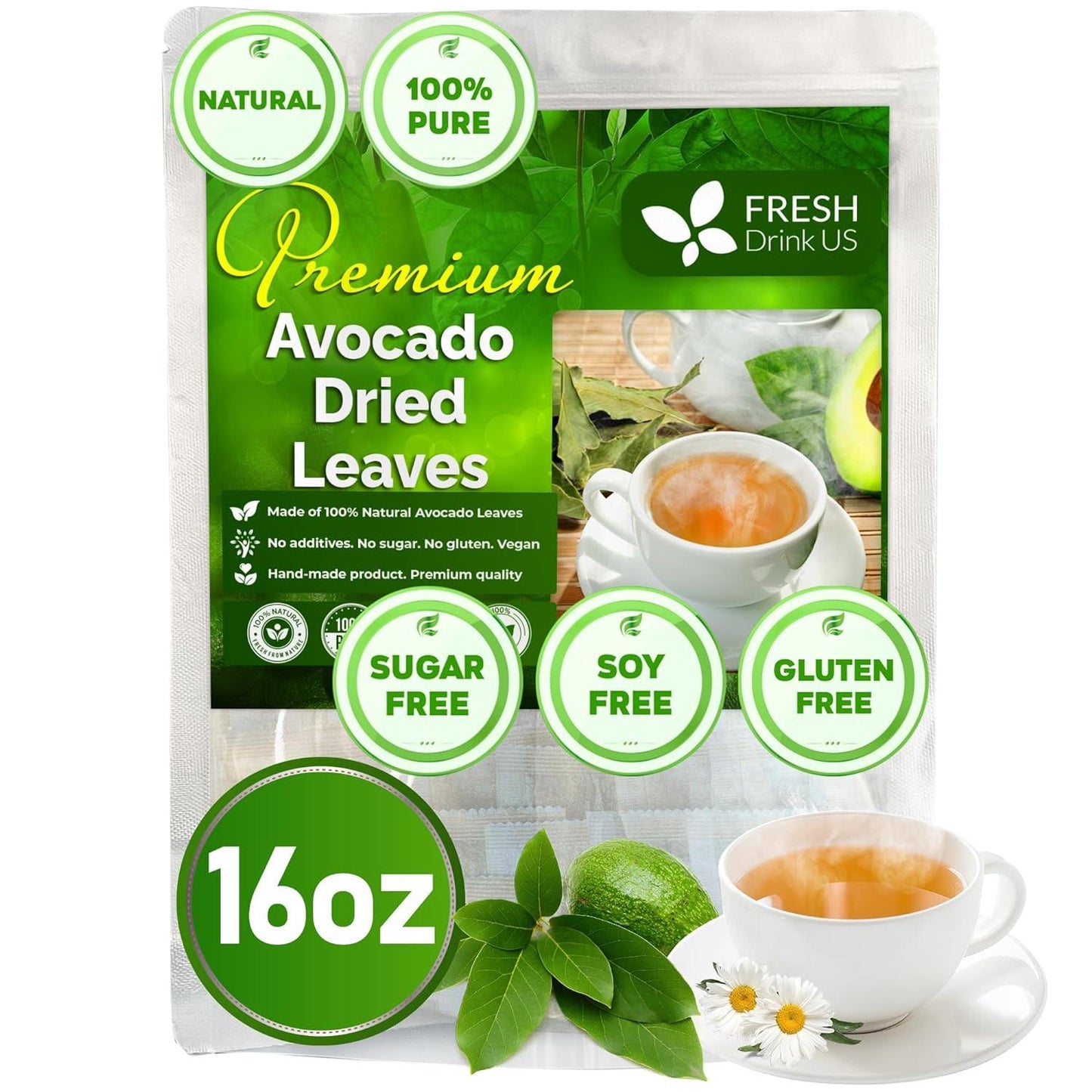 Natural Avocado Whole Leaves Dried, Tea Bags, 100% Pure from Avocado Leaves, Avocado Leaf Tea, Hojas de Aguacate Seca, No Additives, No Caffeine, Vegan
