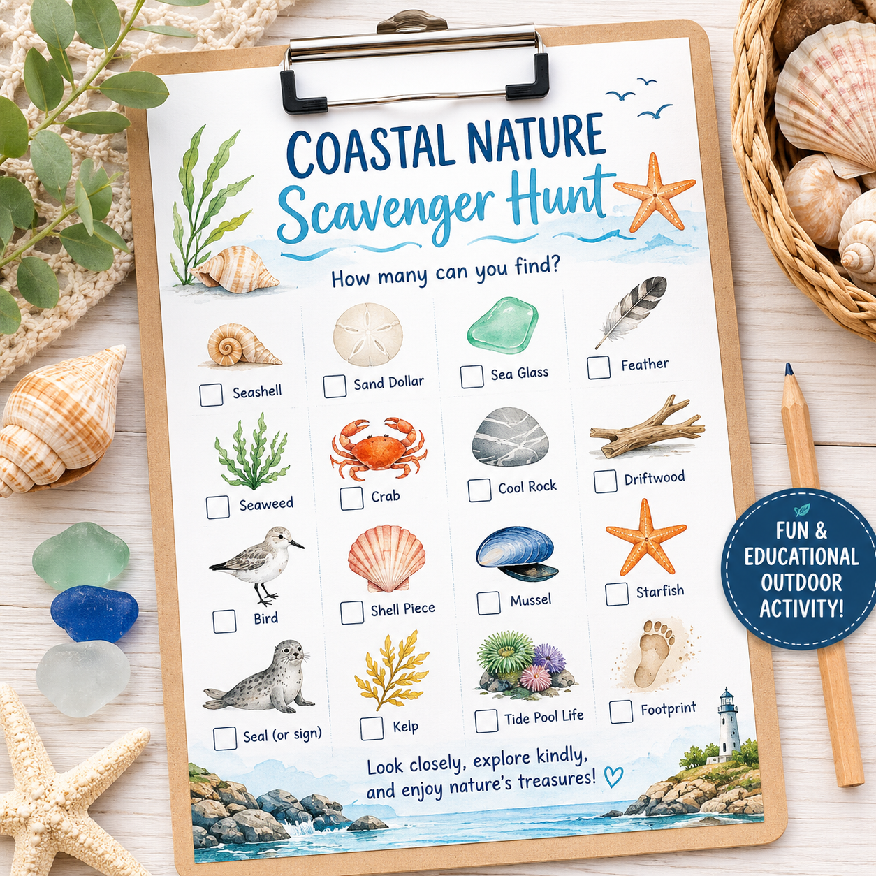 Coastal Nature Scavenger Hunt Printable