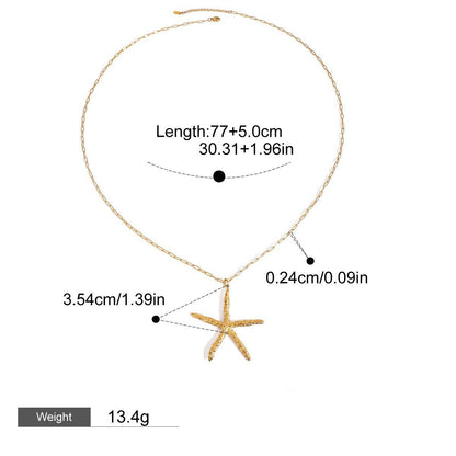 18K Gold Starfish with Textured Design Classic Fashion Necklace and Earrings Set