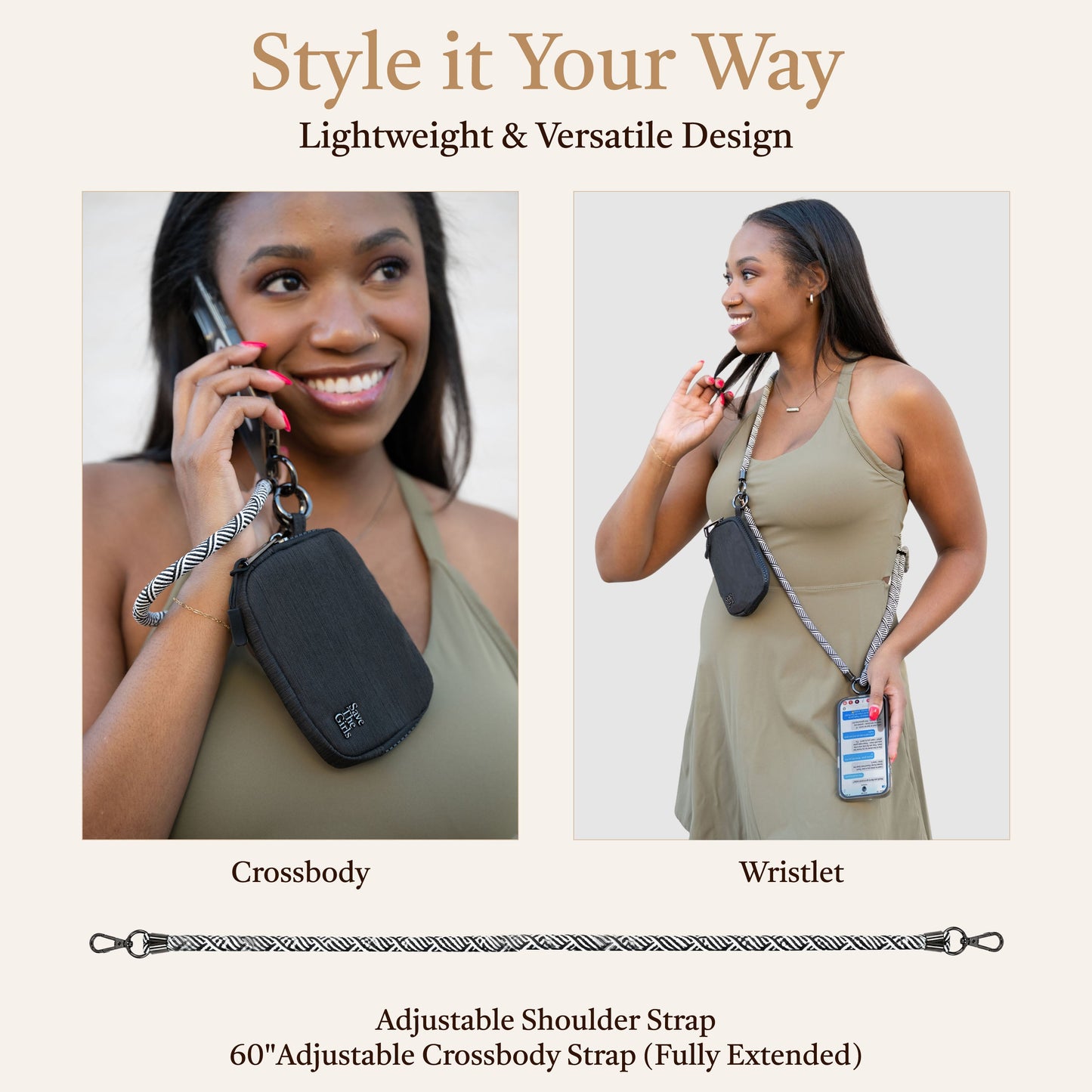 Active Crossbody Phone Strap with RFID Pouch & Wristlet