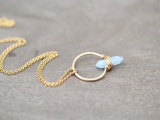 Crest Aquamarine Crystal Hoop Necklace Saressa Designs®