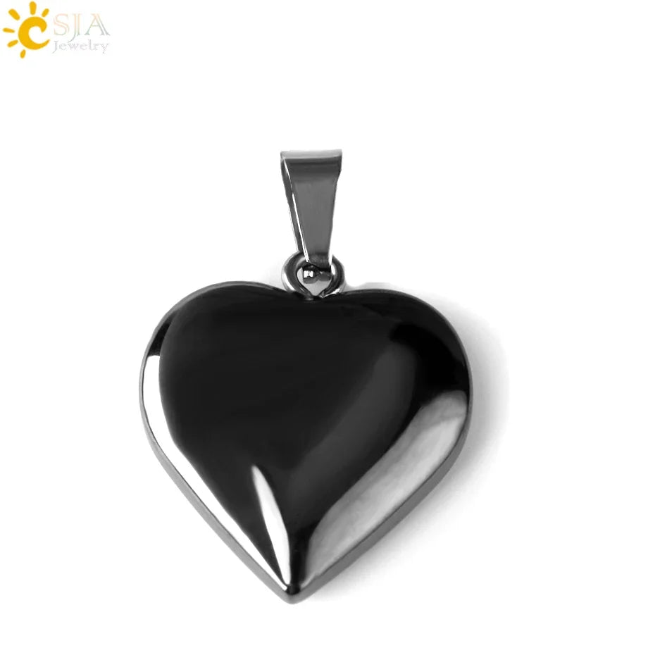CSJA Natural Stone Heart Necklace | Crystal Healing Pendant for Women