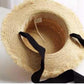 Vintage Raffia Beach Hat with Ribbon & Frayed Brim