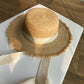 Vintage Raffia Beach Hat with Ribbon & Frayed Brim