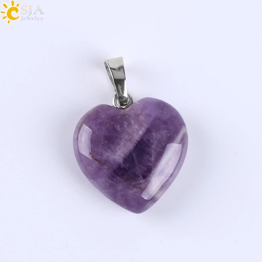 CSJA Natural Stone Heart Necklace | Crystal Healing Pendant for Women