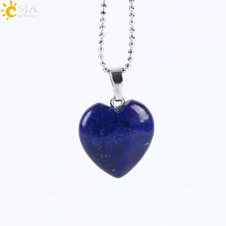 CSJA Natural Stone Heart Necklace | Crystal Healing Pendant for Women
