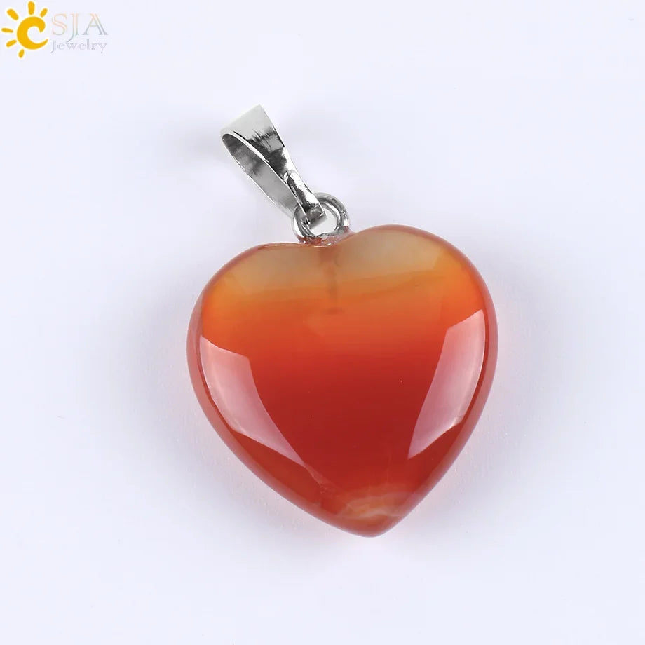 CSJA Natural Stone Heart Necklace | Crystal Healing Pendant for Women