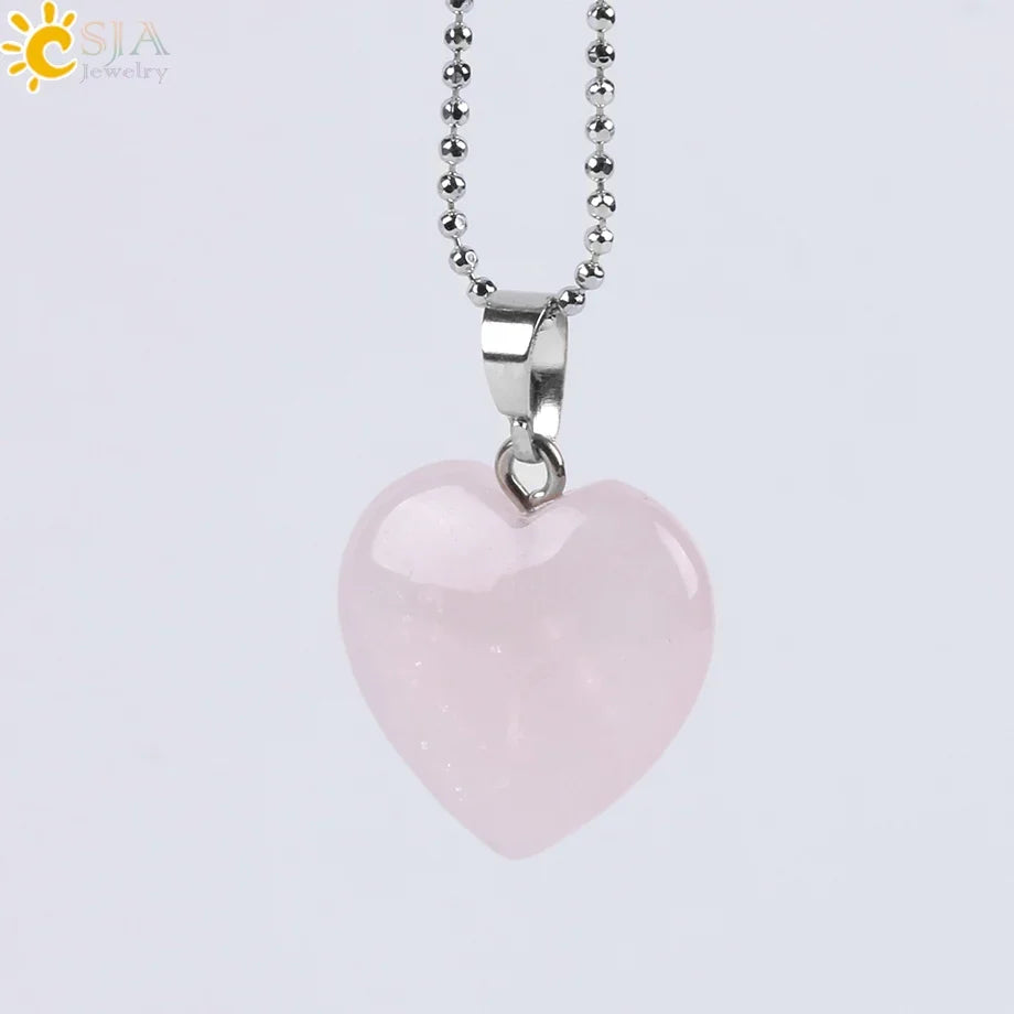 CSJA Natural Stone Heart Necklace | Crystal Healing Pendant for Women