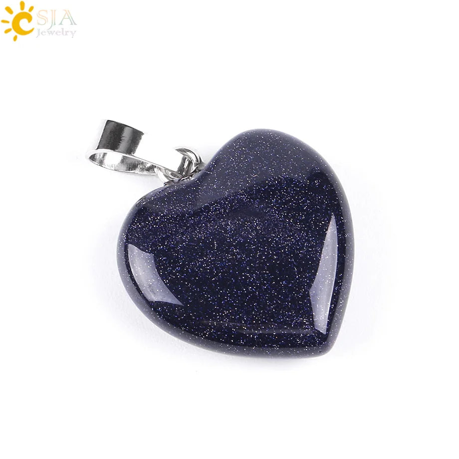 CSJA Natural Stone Heart Necklace | Crystal Healing Pendant for Women