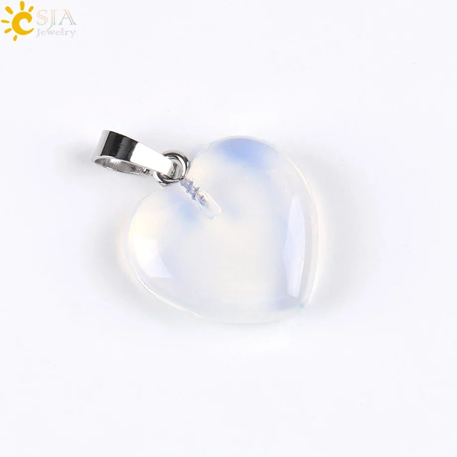 CSJA Natural Stone Heart Necklace | Crystal Healing Pendant for Women