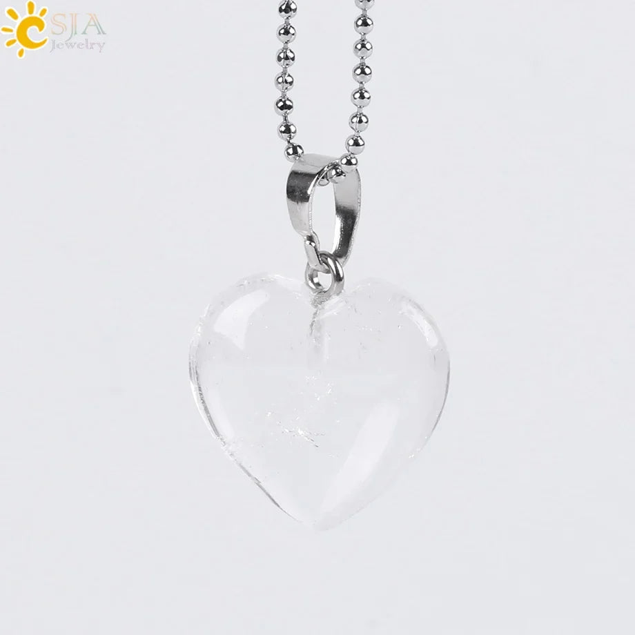 CSJA Natural Stone Heart Necklace | Crystal Healing Pendant for Women