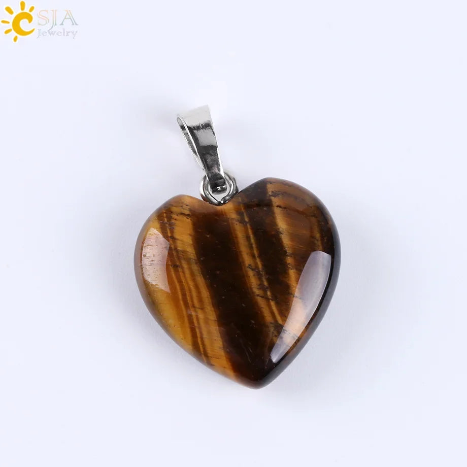 CSJA Natural Stone Heart Necklace | Crystal Healing Pendant for Women