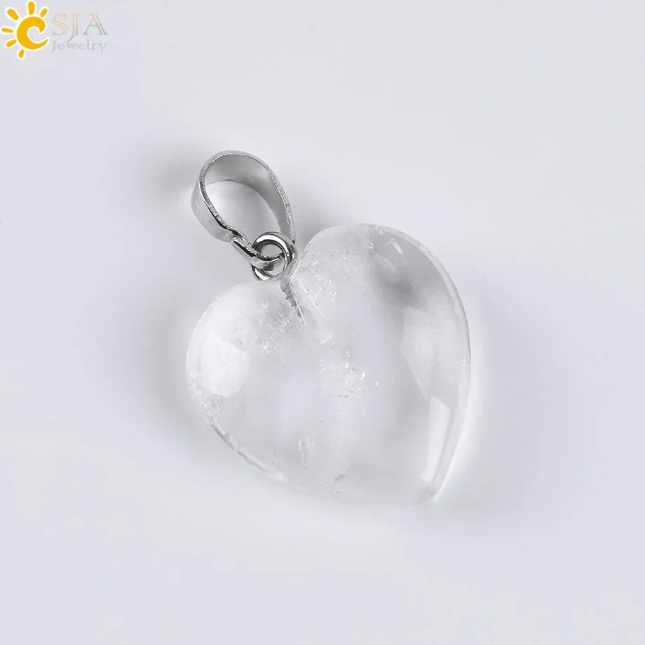 CSJA Natural Stone Heart Necklace | Crystal Healing Pendant for Women